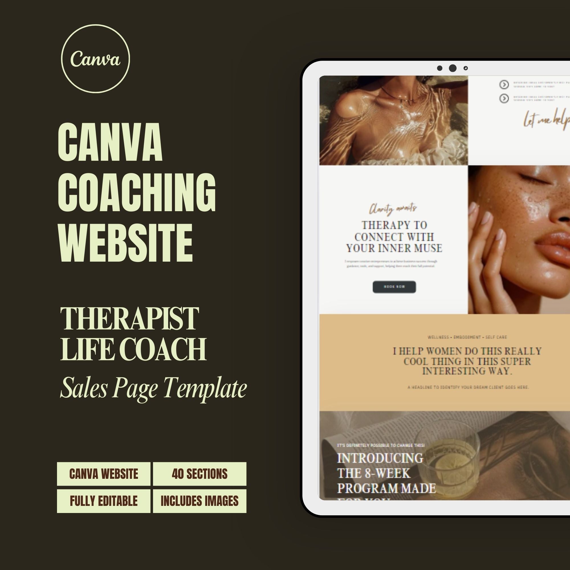 Therapist Website Template – Coaching Business Landing Page and One-Page Website Design.
